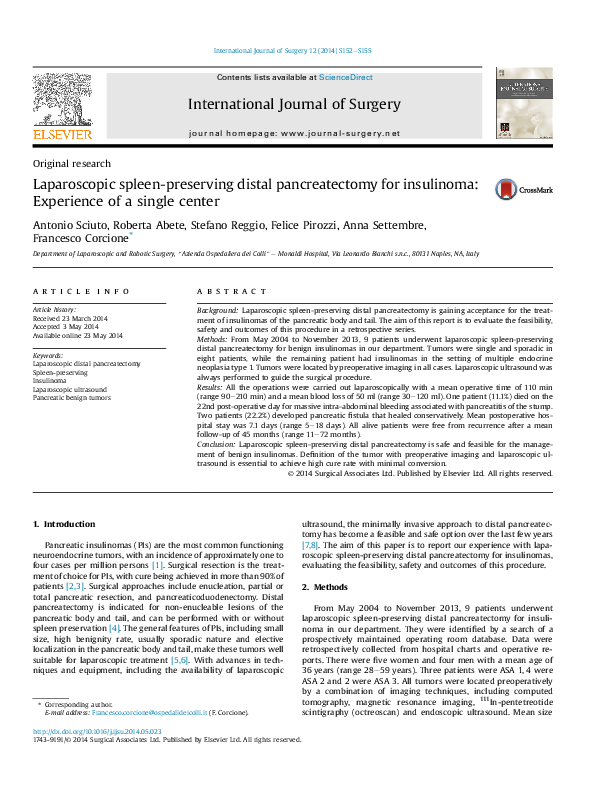 (PDF) Laparoscopic spleen-preserving distal pancreatectomy for ...