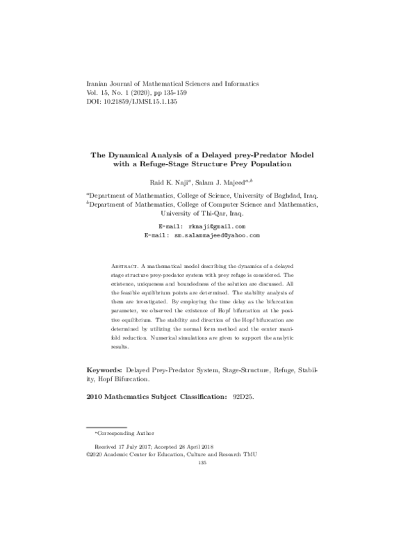(PDF) The Dynamical Analysis of a Delayed Prey-Predator Model with a ...