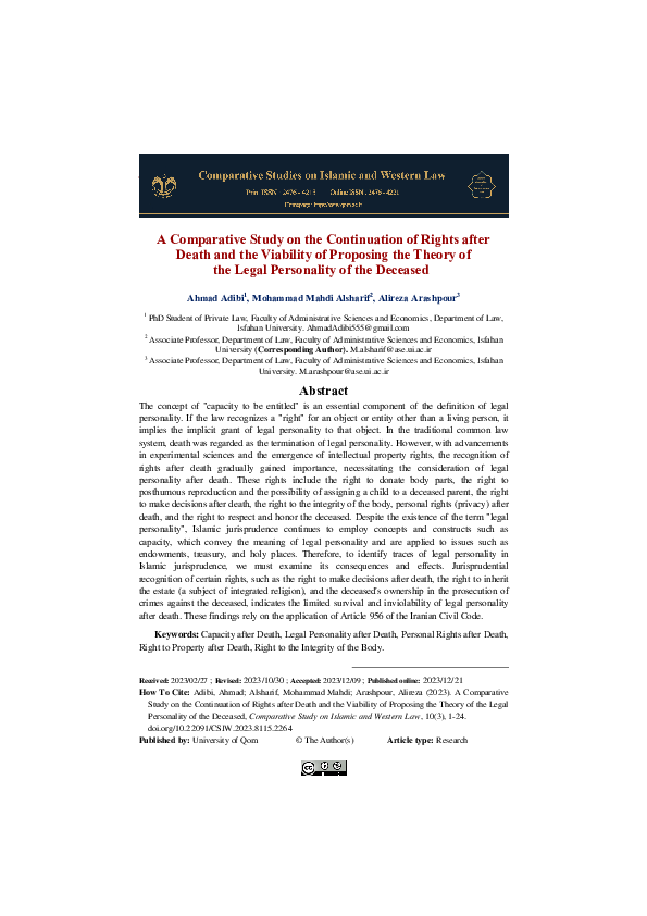 (PDF) A Comparative Study on the Continuation of Rights after Death and ...