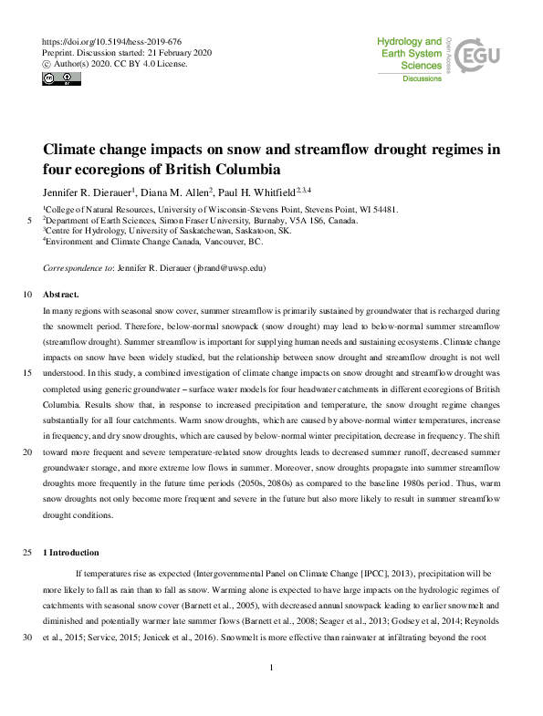 (PDF) Climate change impacts on snow and streamflow drought regimes in ...