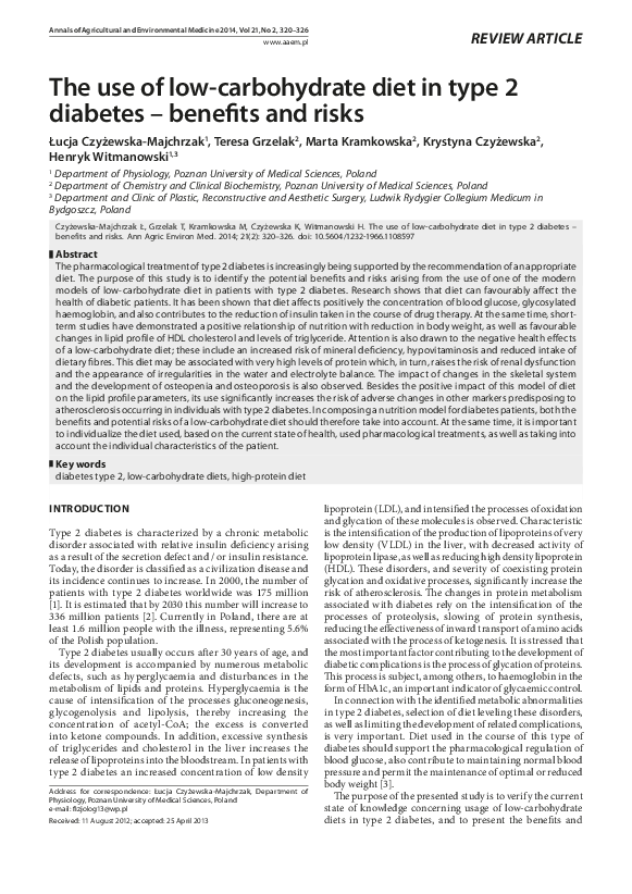 (PDF) The use of low-carbohydrate diet in type 2 diabetes – benefits ...