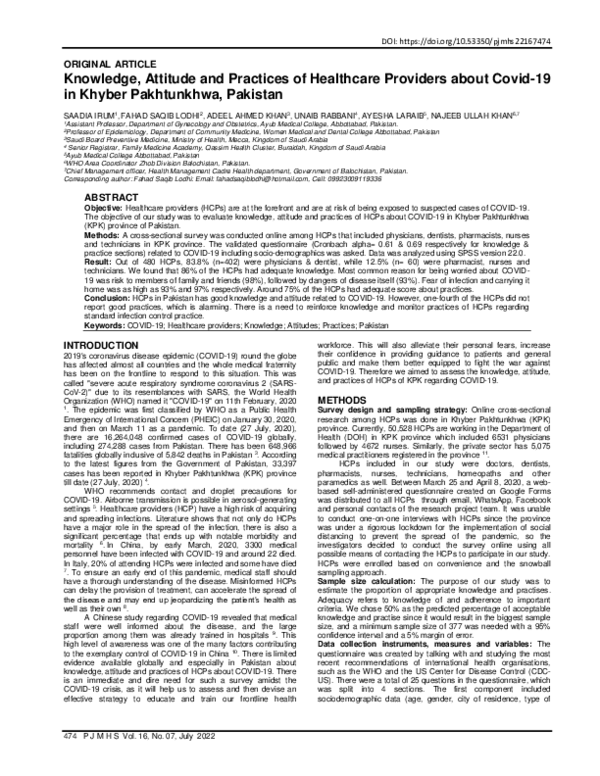 (PDF) Knowledge, Attitude and Practices of Healthcare Providers about ...