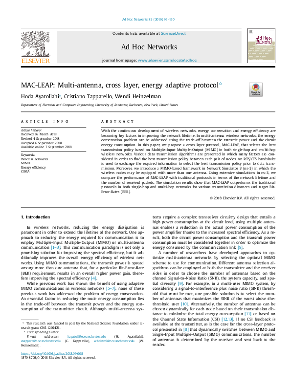 (PDF) MAC-LEAP: Multi-antenna, cross layer, energy adaptive protocol