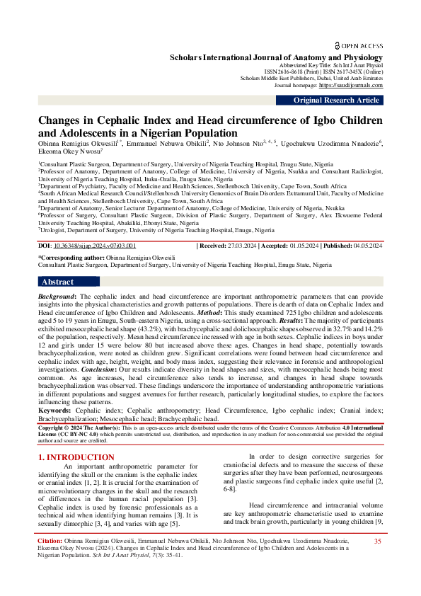(PDF) Changes in Cephalic Index and Head circumference of Igbo Children ...