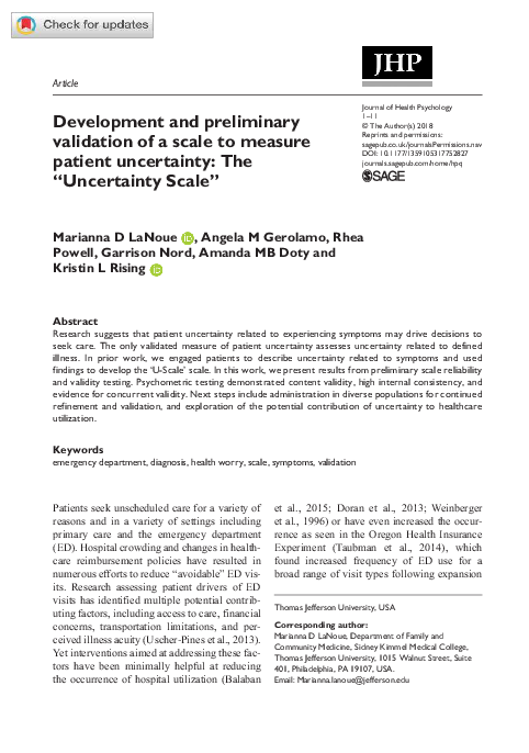 (PDF) Development and preliminary validation of a scale to assess ...