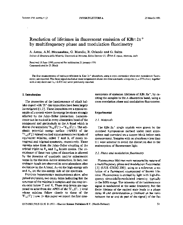 (PDF) Resolution of lifetimes in fluorescent emission of KBr:In+ by ...