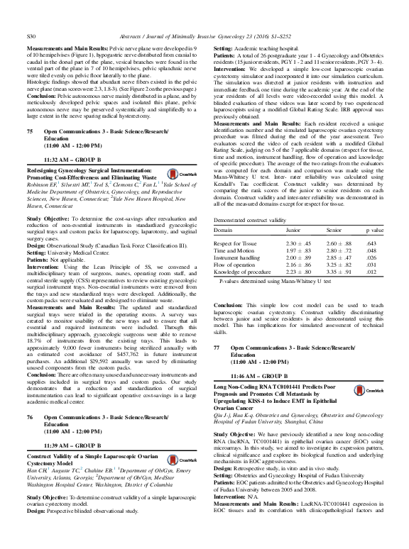 (PDF) Construct Validity of a Simple Laparoscopic Ovarian Cystectomy Model