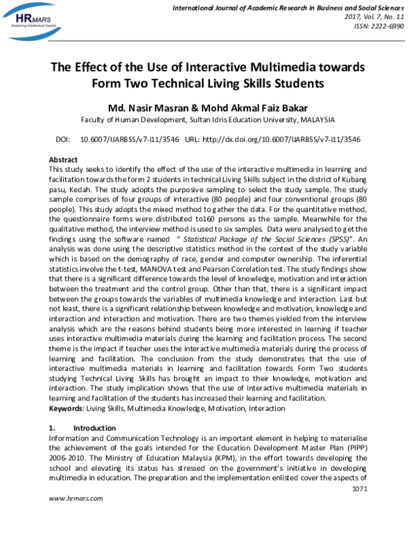 (PDF) The Effect of the Use of Interactive Multimedia towards Form Two ...