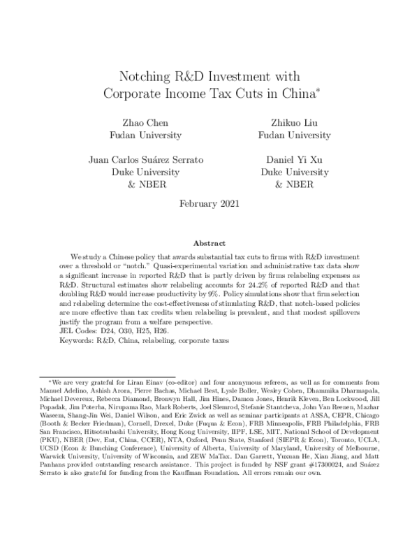 (PDF) Notching R&D Investment with Corporate Income Tax Cuts in China