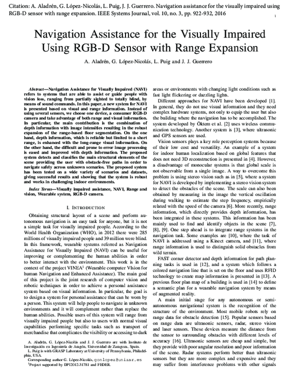 (PDF) Navigation Assistance for the Visually Impaired Using RGB-D ...