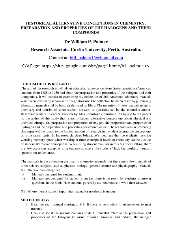 (PDF) HISTORICAL ALTERNATIVE CONCEPTIONS IN CHEMISTRY: PREPARATION AND ...