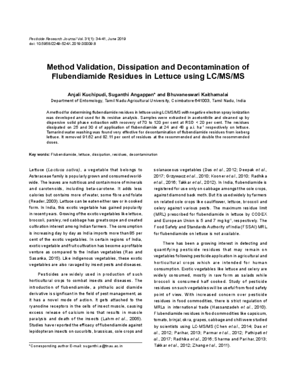 (PDF) Method Validation, Dissipation and Decontamination of ...