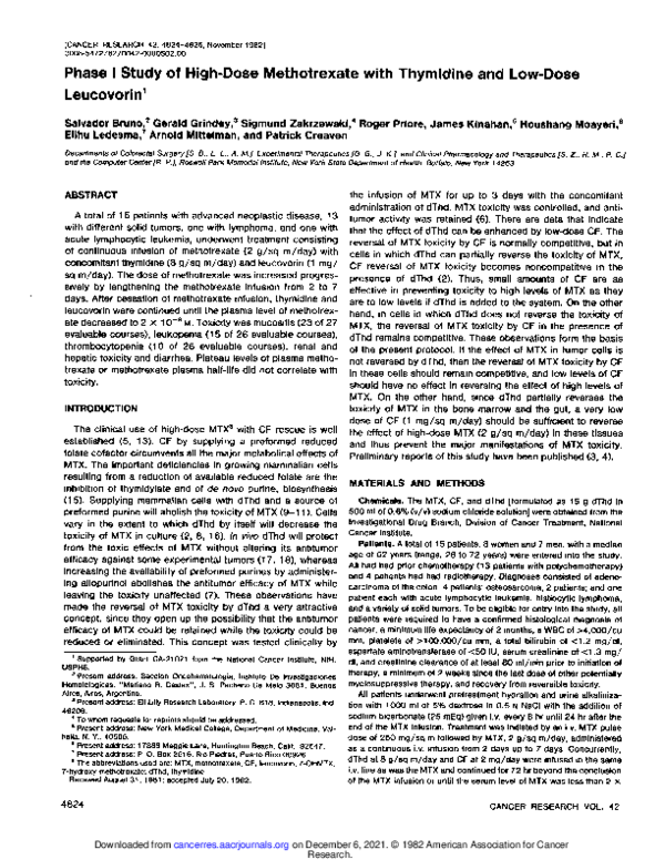 (PDF) Phase I study of high-dose methotrexate with thymidine and low ...