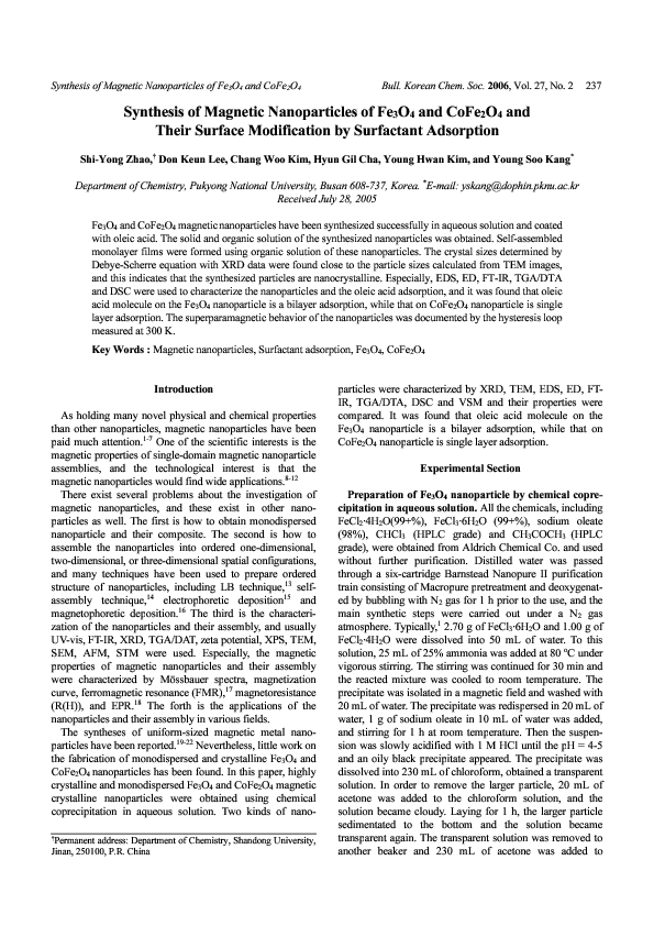 (PDF) Synthesis of Magnetic Nanoparticles of Fe3O4 and CoFe2O4 and ...