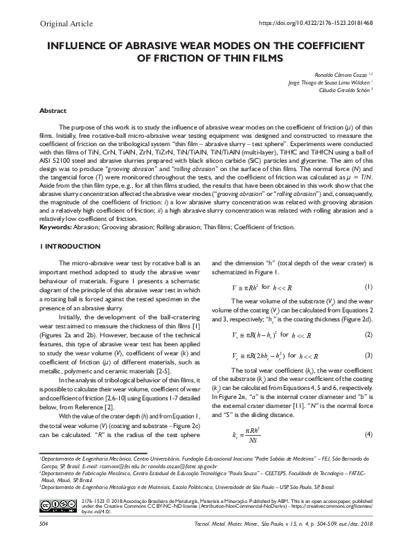 (PDF) Influence of Abrasive Wear Modes on the Coefficient of Friction ...
