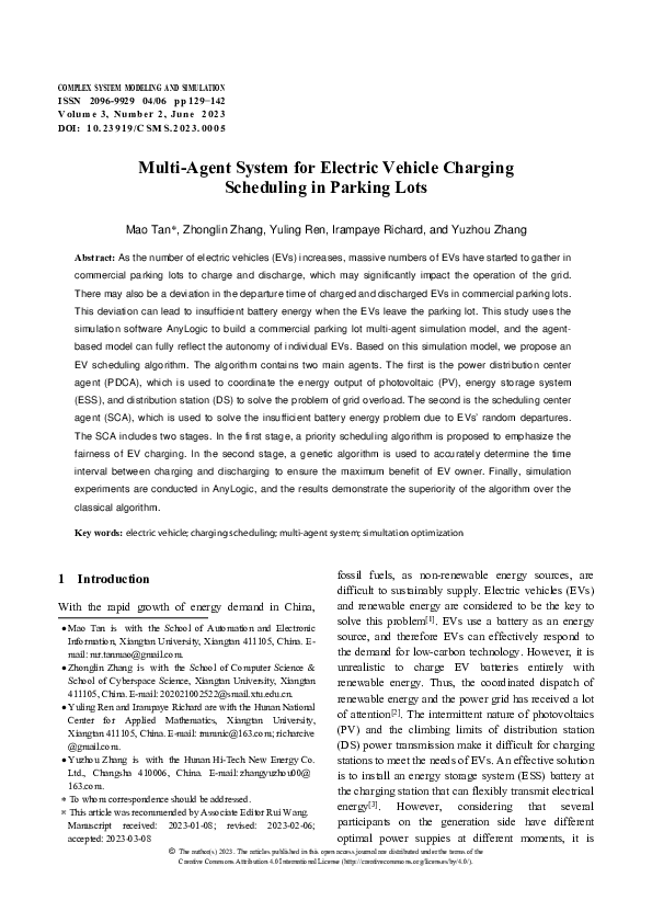 (PDF) Multi-Agent System for Electric Vehicle Charging Scheduling in ...