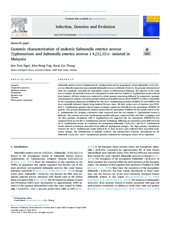 (PDF) Genomic characterization of endemic Salmonella enterica serovar ...