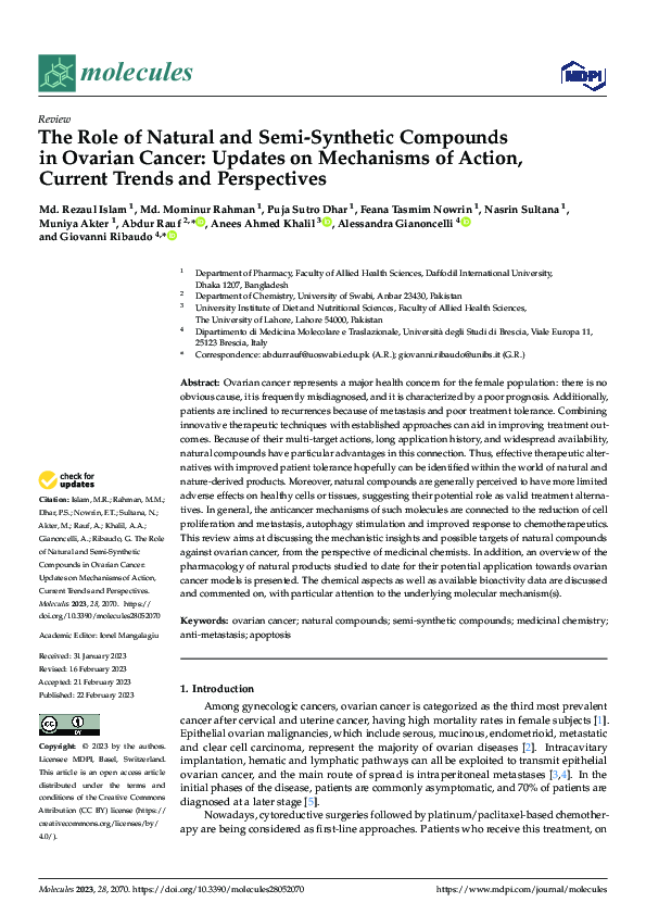 (PDF) The Role of Natural and Semi-Synthetic Compounds in Ovarian ...
