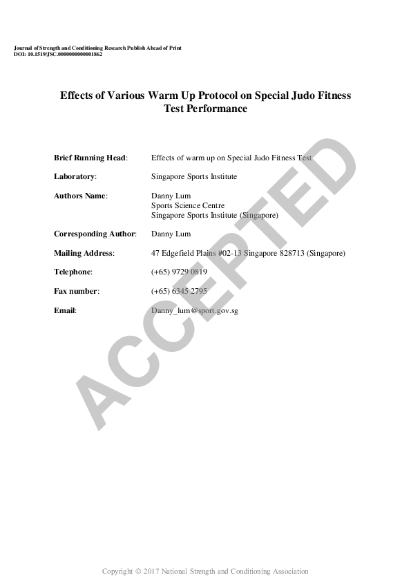 (PDF) Effects of Various Warm-Up Protocol on Special Judo Fitness Test ...