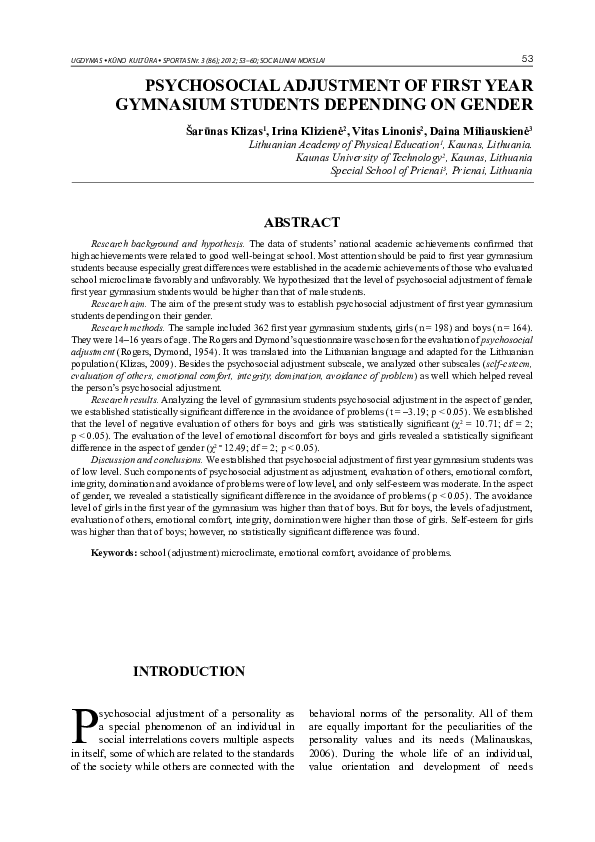 (PDF) Psychosocial Adjustment of First Year Gymnasium Students ...