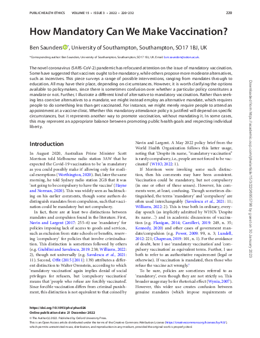 (PDF) How Mandatory Can We Make Vaccination?