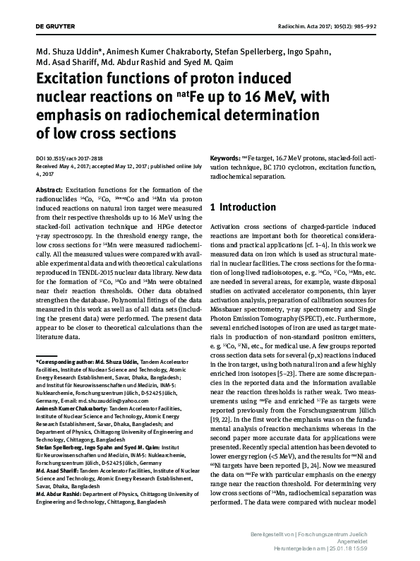 (PDF) Excitation functions of proton induced nuclear reactions on nat ...