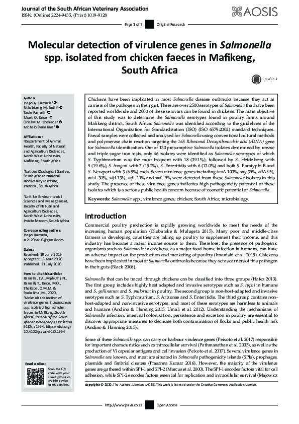 (PDF) Molecular detection of virulence genes in Salmonella spp ...