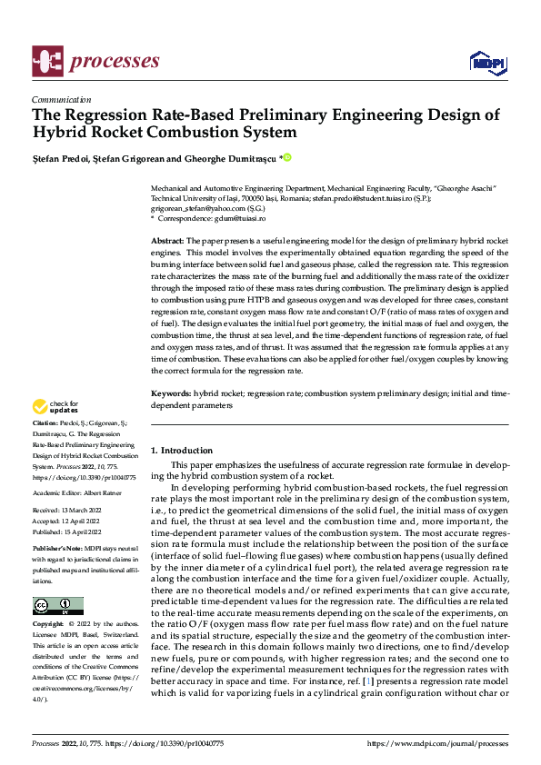 (PDF) The Regression RateBased Preliminary Engineering Design of