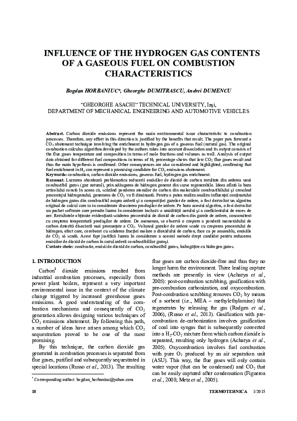 (PDF) Influence of the Hydrogen Gas Contents of a Gaseous Fuel on ...