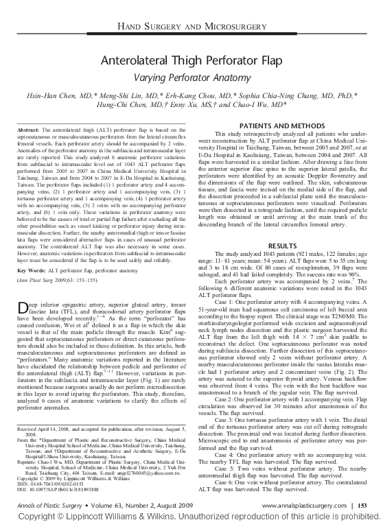 (PDF) Anterolateral Thigh Perforator Flap