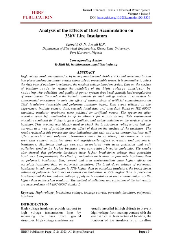 (PDF) Analysis of the Effects of Dust Accumulation on 33kV Line Insulators