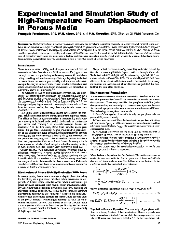 (PDF) Experimental and Simulation Study of High-Temperature Foam ...
