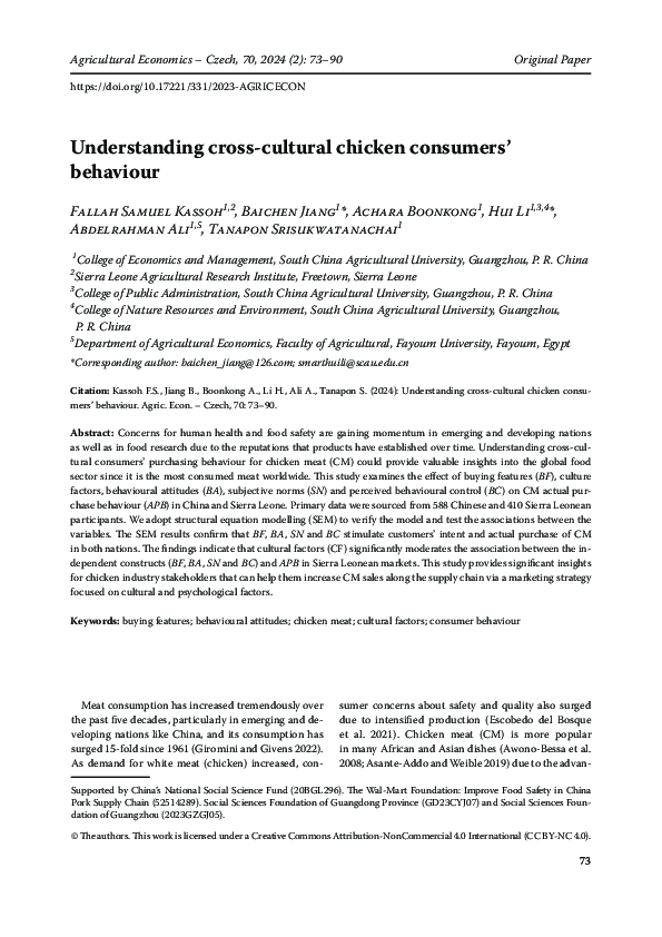 (PDF) Understanding cross-cultural chicken consumers' behaviour