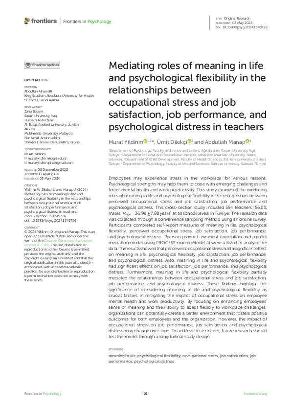 (PDF) Mediating roles of meaning in life and psychological flexibility ...