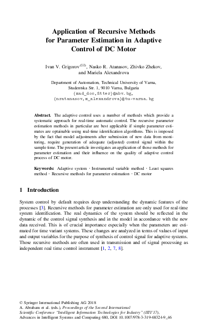 (PDF) Application of Recursive Methods for Parameter Estimation in ...