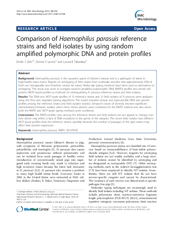 (PDF) Comparison of Haemophilus parasuis reference strains and field ...
