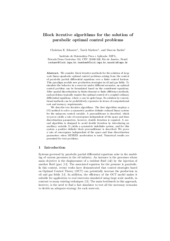 (PDF) Block Iterative Algorithms for the Solution of Parabolic Optimal ...