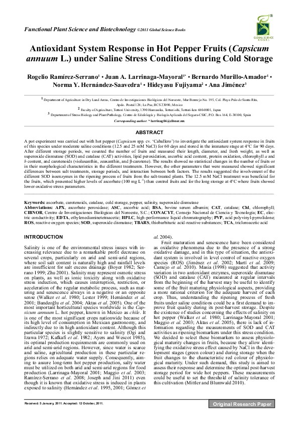 (PDF) Antioxidant System Response in Hot Pepper Fruits (Capsicum annuum ...