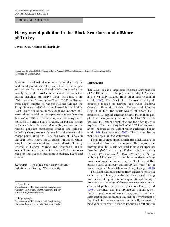 (PDF) Heavy metal pollution in the Black Sea shore and offshore of Turkey