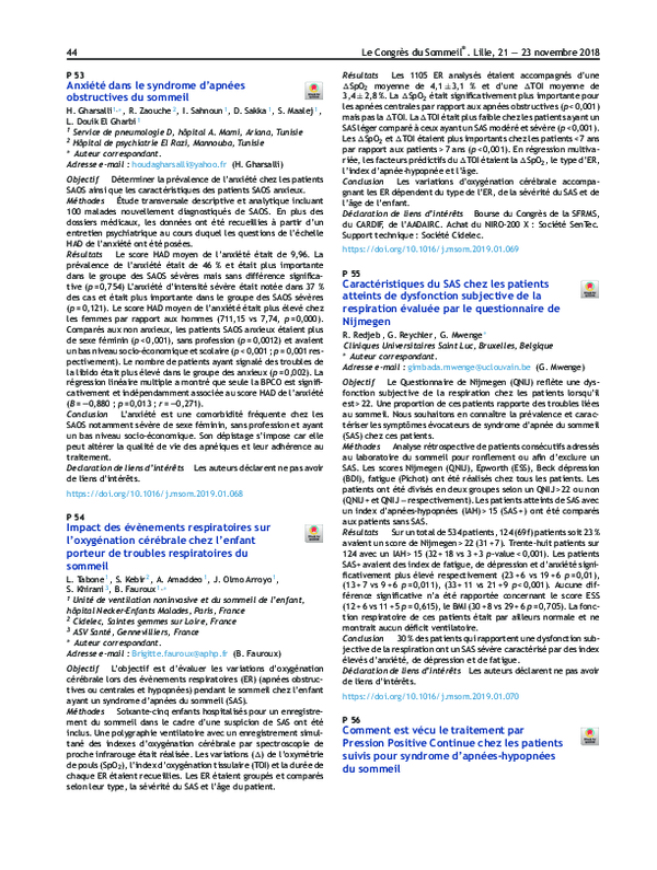 (PDF) Anxiété dans le syndrome d’apnées obstructives du sommeil