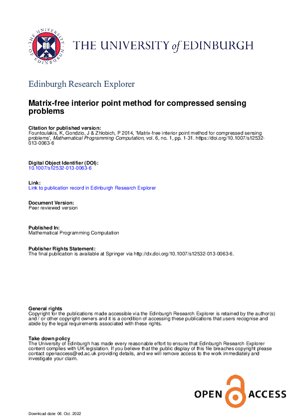 (PDF) Matrix-free interior point method for compressed sensing problems