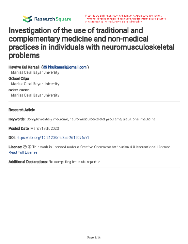 (PDF) Investigation of the use of traditional and complementary ...