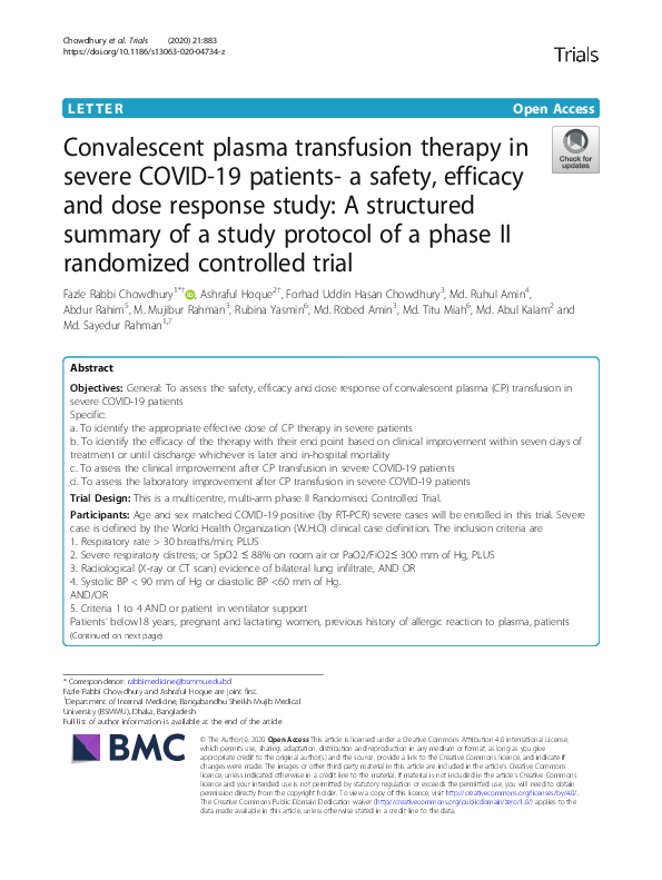 (PDF) Convalescent plasma transfusion therapy in severe COVID-19 ...
