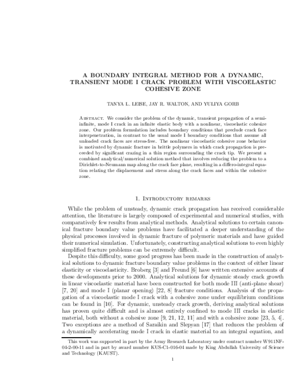 (PDF) A boundary integral method for a dynamic, transient mode I crack ...