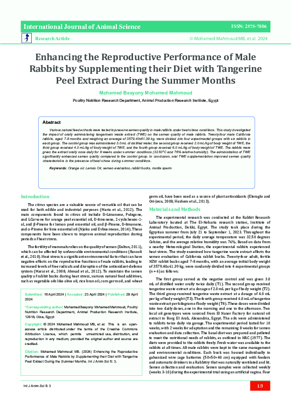 (PDF) Enhancing the Reproductive Performance of Male Rabbits by ...