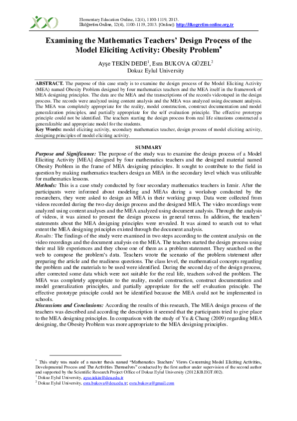 (PDF) Examining the Mathematics Teachers’ Design Process of the Model ...