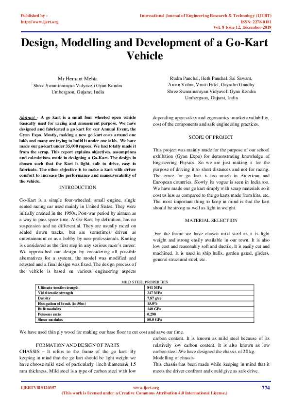 (PDF) Design, Modelling and Development of a GoKart Vehicle Vrutti