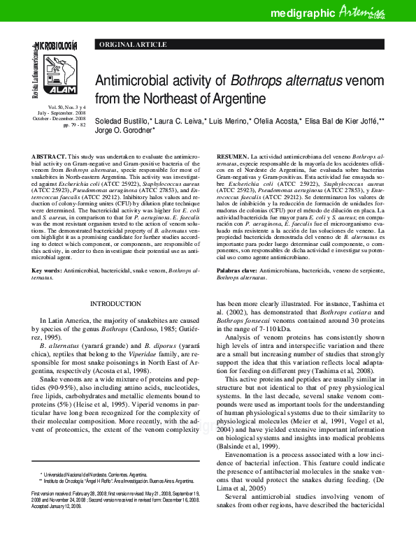 (PDF) Antimicrobial Activity of Bothrops Alternatus Venom From the ...