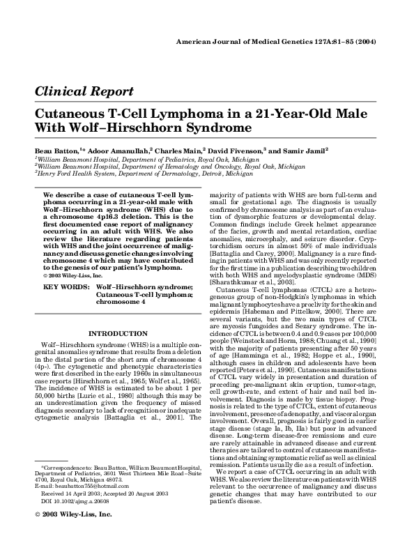 (PDF) Cutaneous T‐cell lymphoma in a 21‐year‐old male with Wolf ...
