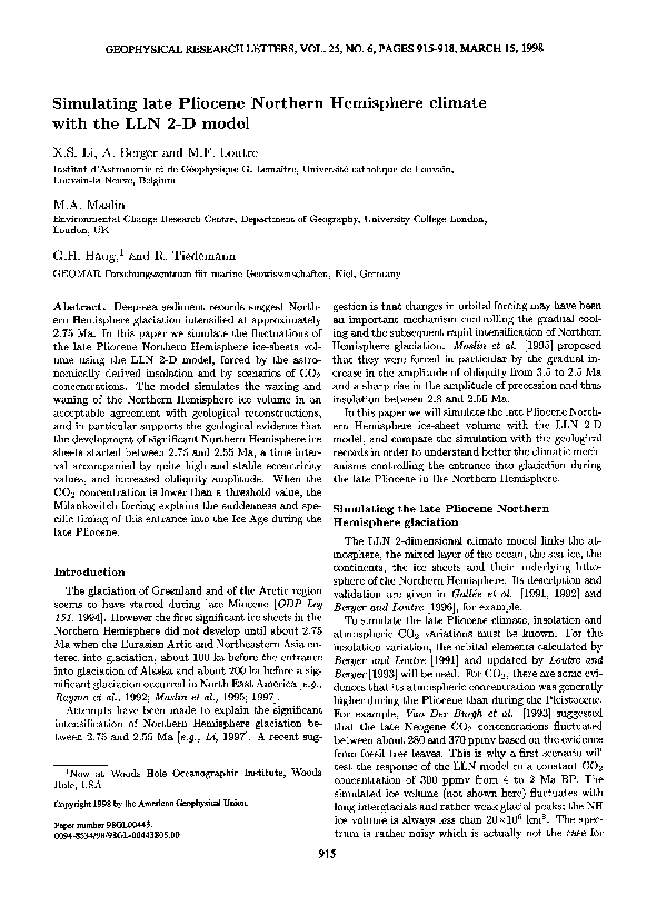 (PDF) Simulating Late Pliocene northern hemisphere climate with the LLN ...